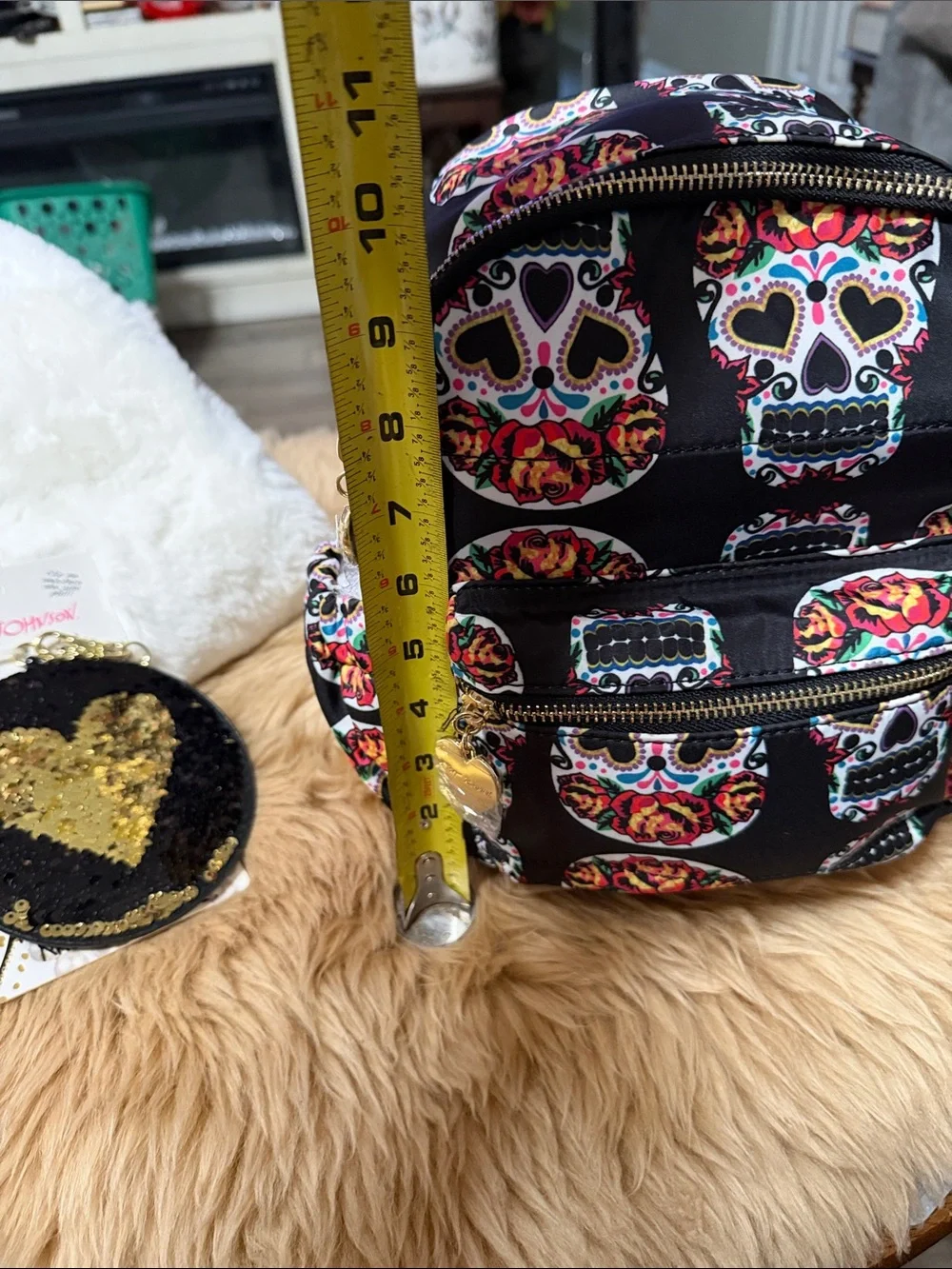 Betsy Johnson Mini Skulls Backpack & Bag Charm/ID Case NWT